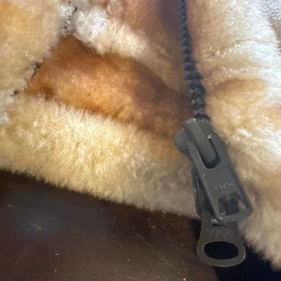 Shearling Trim Suede Jacket in Beige-Tan - Picture 6 of 8